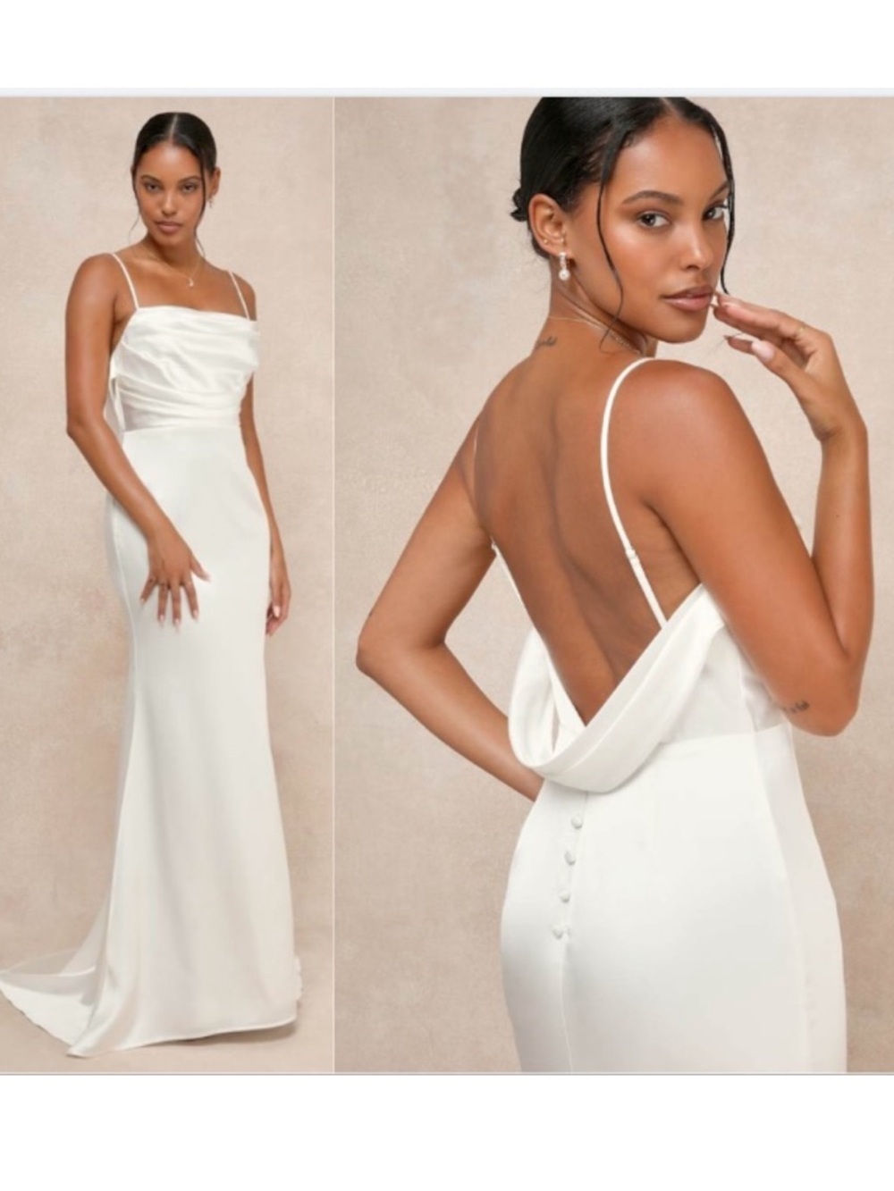 Lulus Lovely Endearment White Satin Sleeveless Backless Maxi Dress, Size M, NWT - Picture 2 of 14